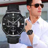 Relogio Masculino Analog Date Watches Men Fashion Sport Stainless Steel Case Leather Band Watch Quartz Business Wristwatch Male