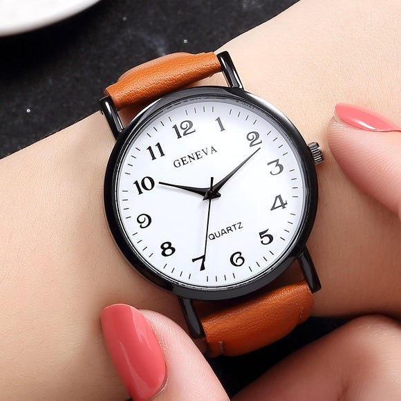 Quartz Watch Women Fashion Sport Watches Stainless Steel Case Leather Band Quartz Analog Wrist Watch Montres Femmes 2019 Luxe