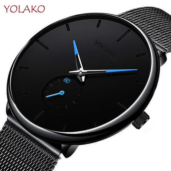 New Men Watches Fashion Minimalism Brand Quartz Casual Casual Stainless Steel Mesh Strap Ultra Thin Business WristWatch