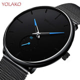 New Men Watches Fashion Minimalism Brand Quartz Casual Casual Stainless Steel Mesh Strap Ultra Thin Business WristWatch