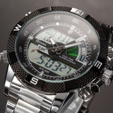 SHARK Sport Watch Dual Time Digital Steel Porbeagle Calendar Alarm Stopwatch Men Quartz Wristwatch /SH046/047