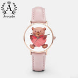 New Cartoon Love Bears Women Quartz Watch Kids Child Watches Rose Gold Reloj Mujer Pink Leather Avocado