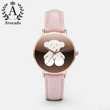 New Cartoon Love Bears Women Quartz Watch Kids Child Watches Rose Gold Reloj Mujer Pink Leather Avocado