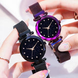 Women Fashion Rhinestone Starry Dial Magnetic Stainless Steel Strap Analog Quartz Watch Sky Luxury Ladies zegarek damski luxury