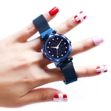 Women Fashion Rhinestone Starry Dial Magnetic Stainless Steel Strap Analog Quartz Watch Sky Luxury Ladies zegarek damski luxury