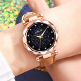 Women Watch Index Starry Sky Luxury Faux Leather Band Quartz Wristwatch Rhinestone Designer Ladies Clock Simple Dress Watch Gfi