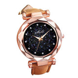 Women Watch Index Starry Sky Luxury Faux Leather Band Quartz Wristwatch Rhinestone Designer Ladies Clock Simple Dress Watch Gfi