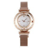 Luxury Women Watch Rose Gold Mesh Magnetic Buckle Personality Creative Wrist Watch Rotating Dial Ladies Business Casual Clock