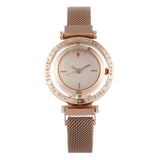 Luxury Women Watch Rose Gold Mesh Magnetic Buckle Personality Creative Wrist Watch Rotating Dial Ladies Business Casual Clock