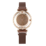 Luxury Women Watch Rose Gold Mesh Magnetic Buckle Personality Creative Wrist Watch Rotating Dial Ladies Business Casual Clock