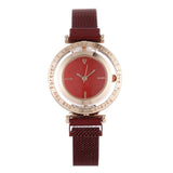 Luxury Women Watch Rose Gold Mesh Magnetic Buckle Personality Creative Wrist Watch Rotating Dial Ladies Business Casual Clock