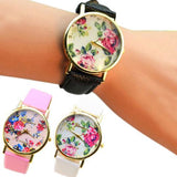 Fashion Watch Women Fashion Faux Leather Band Rose Flower Dial Wristwatch Quartz Lady Watch For Woman montre femme 2019