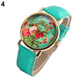 Fashion Watch Women Fashion Faux Leather Band Rose Flower Dial Wristwatch Quartz Lady Watch For Woman montre femme 2019