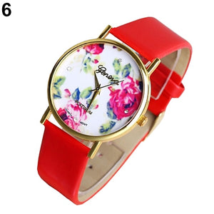 Fashion Watch Women Fashion Faux Leather Band Rose Flower Dial Wristwatch Quartz Lady Watch For Woman montre femme 2019