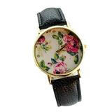 Fashion Watch Women Fashion Faux Leather Band Rose Flower Dial Wristwatch Quartz Lady Watch For Woman montre femme 2019