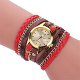 MINHIN Brand Quartz Watches Women Gold Geneva Bracelet Wristwatch Ladies Dress Woven Leopard Multi Layers Leather Strap Watch