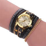 MINHIN Brand Quartz Watches Women Gold Geneva Bracelet Wristwatch Ladies Dress Woven Leopard Multi Layers Leather Strap Watch