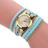 MINHIN Brand Quartz Watches Women Gold Geneva Bracelet Wristwatch Ladies Dress Woven Leopard Multi Layers Leather Strap Watch