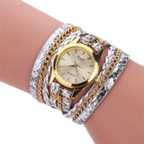 MINHIN Brand Quartz Watches Women Gold Geneva Bracelet Wristwatch Ladies Dress Woven Leopard Multi Layers Leather Strap Watch