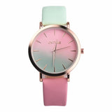 Classy Classic Round Ladies Women Crystals Watch Retro Rainbow Design Leather Band Analog Alloy Quartz Wrist Watch High Quality