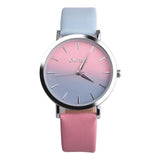 Classy Classic Round Ladies Women Crystals Watch Retro Rainbow Design Leather Band Analog Alloy Quartz Wrist Watch High Quality