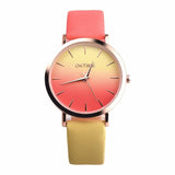 Classy Classic Round Ladies Women Crystals Watch Retro Rainbow Design Leather Band Analog Alloy Quartz Wrist Watch High Quality