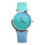 Classy Classic Round Ladies Women Crystals Watch Retro Rainbow Design Leather Band Analog Alloy Quartz Wrist Watch High Quality