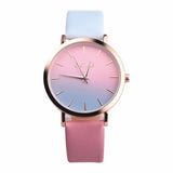 Classy Classic Round Ladies Women Crystals Watch Retro Rainbow Design Leather Band Analog Alloy Quartz Wrist Watch High Quality