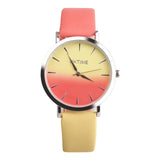 Classy Classic Round Ladies Women Crystals Watch Retro Rainbow Design Leather Band Analog Alloy Quartz Wrist Watch High Quality