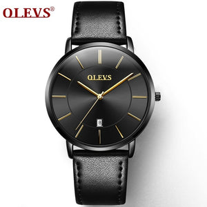 Men Watches Luxury Brand OLEVS Quartz Genuine Leather Strap Minimalist Ultrathin Wrist Watches Waterproof High Quality Relogio