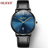 Men Watches Luxury Brand OLEVS Quartz Genuine Leather Strap Minimalist Ultrathin Wrist Watches Waterproof High Quality Relogio