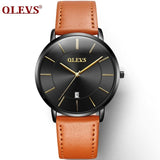 Men Watches Luxury Brand OLEVS Quartz Genuine Leather Strap Minimalist Ultrathin Wrist Watches Waterproof High Quality Relogio