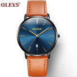 Men Watches Luxury Brand OLEVS Quartz Genuine Leather Strap Minimalist Ultrathin Wrist Watches Waterproof High Quality Relogio