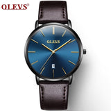 Men Watches Luxury Brand OLEVS Quartz Genuine Leather Strap Minimalist Ultrathin Wrist Watches Waterproof High Quality Relogio