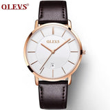 Men Watches Luxury Brand OLEVS Quartz Genuine Leather Strap Minimalist Ultrathin Wrist Watches Waterproof High Quality Relogio