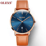 Men Watches Luxury Brand OLEVS Quartz Genuine Leather Strap Minimalist Ultrathin Wrist Watches Waterproof High Quality Relogio