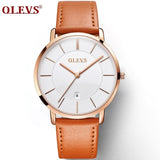 Men Watches Luxury Brand OLEVS Quartz Genuine Leather Strap Minimalist Ultrathin Wrist Watches Waterproof High Quality Relogio