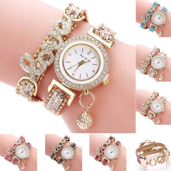 Fashion Women Multi-layer Bracelet Quartz Watch Alloy Crystal Love Letter Band Wristwatch Jewelry Gifts LXH