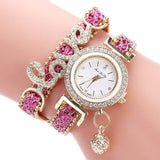 Fashion Women Multi-layer Bracelet Quartz Watch Alloy Crystal Love Letter Band Wristwatch Jewelry Gifts LXH